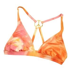 Vintage Retro Y2K Jeweled Triangle Bikini Top Guess Small Peace Sign Multi Color